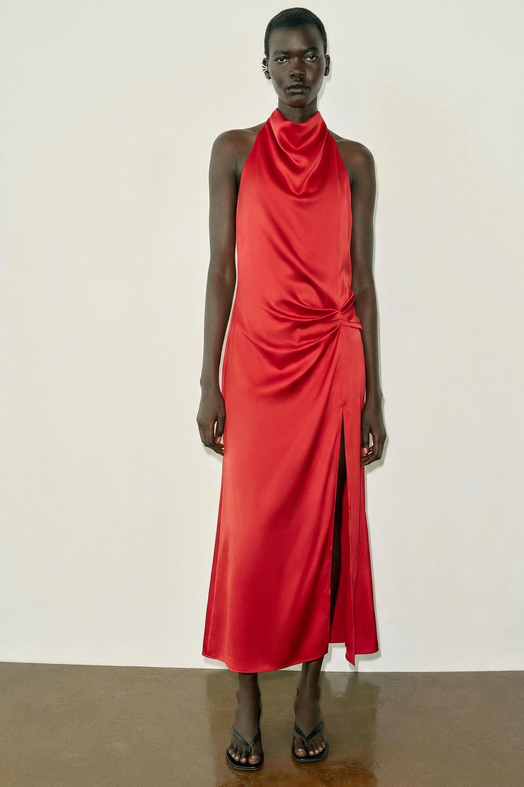 SATIN HALTER MIDI DRESS